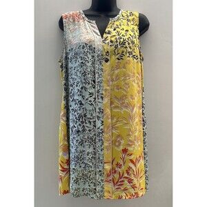 Cabi Women's Medium Golden Glow Floral Split Blouse Sleeveless Tunic Top V-Neck